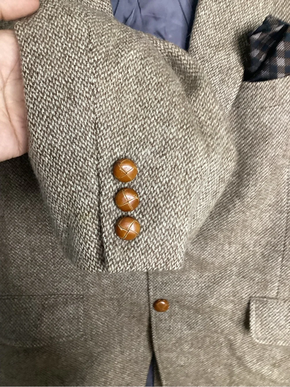 Vintage Taupe Herringbone Sport Coat with Notch Lapel 40R